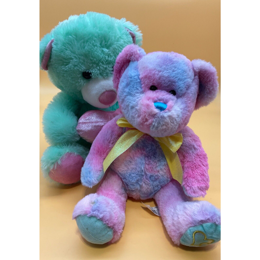 Lot of 2 Valentine's Day‎ Plush Bears 14" & 11" - "I Love You Mom" & Yellow Bow